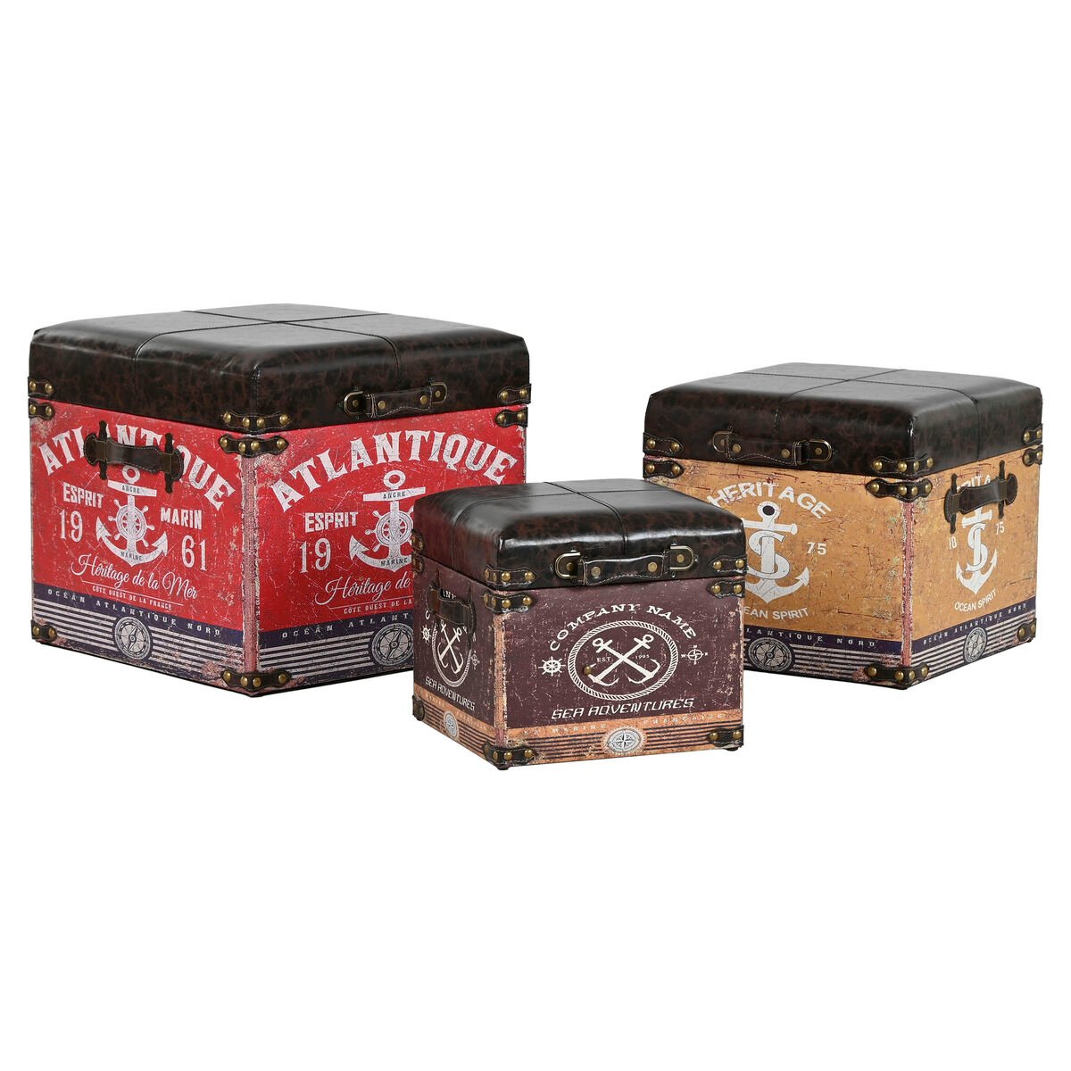Set decoratieve dozen Home ESPRIT Bruin Multicolour Polyurethaan Hout Vintage (3 Onderdelen) – afbeelding 6