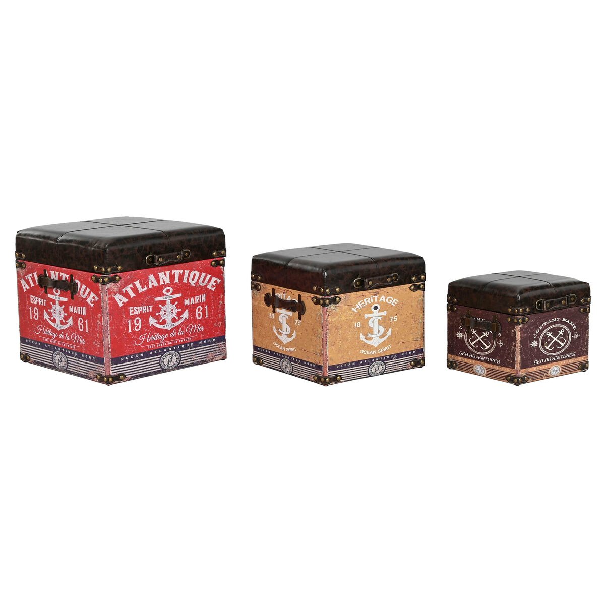 Set decoratieve dozen Home ESPRIT Bruin Multicolour Polyurethaan Hout Vintage (3 Onderdelen)