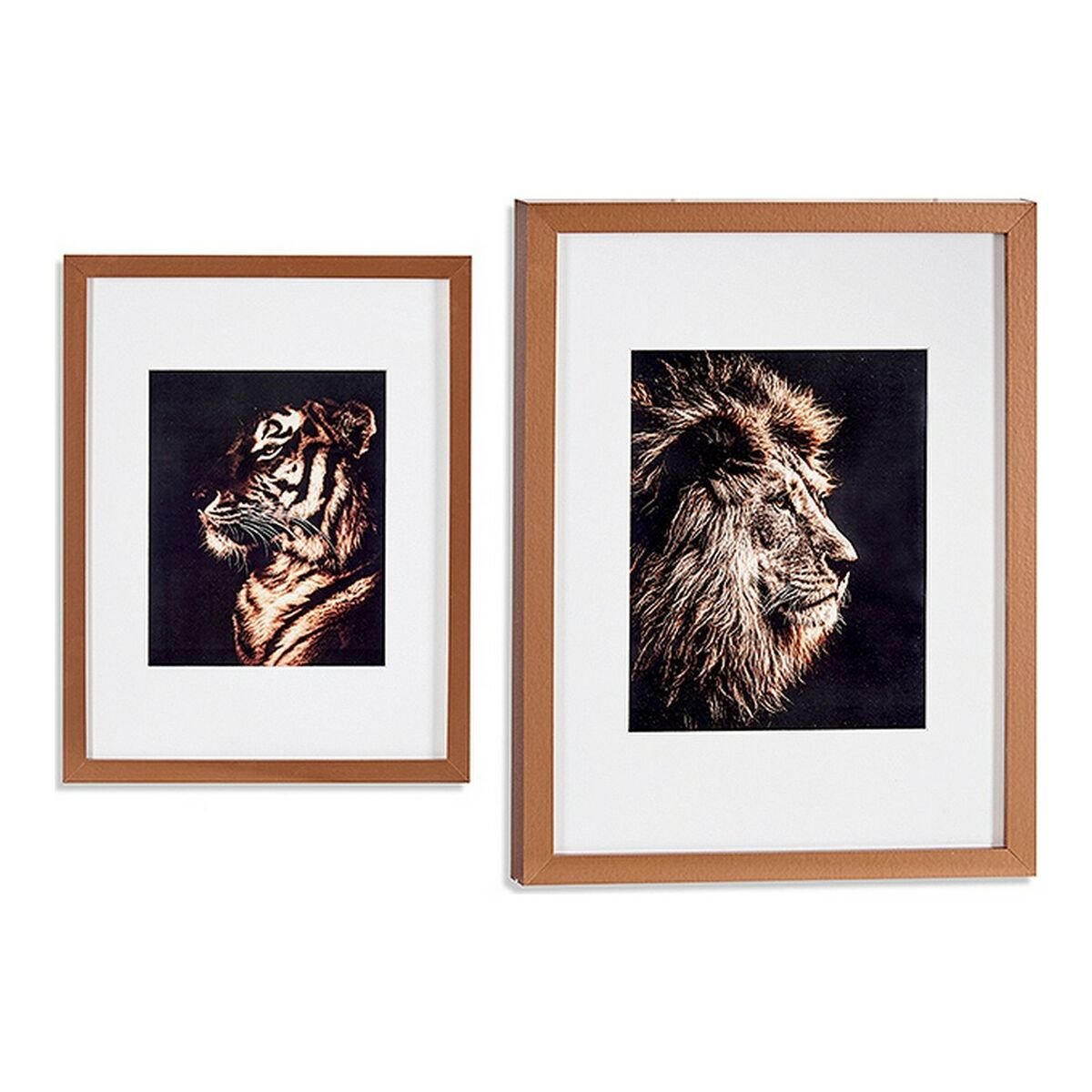 Schilderij Gift Decor Brons Glas spaanderplaat Tijger Leeuw 33 x 3 x 43 cm 33 x 43 x 3 cm