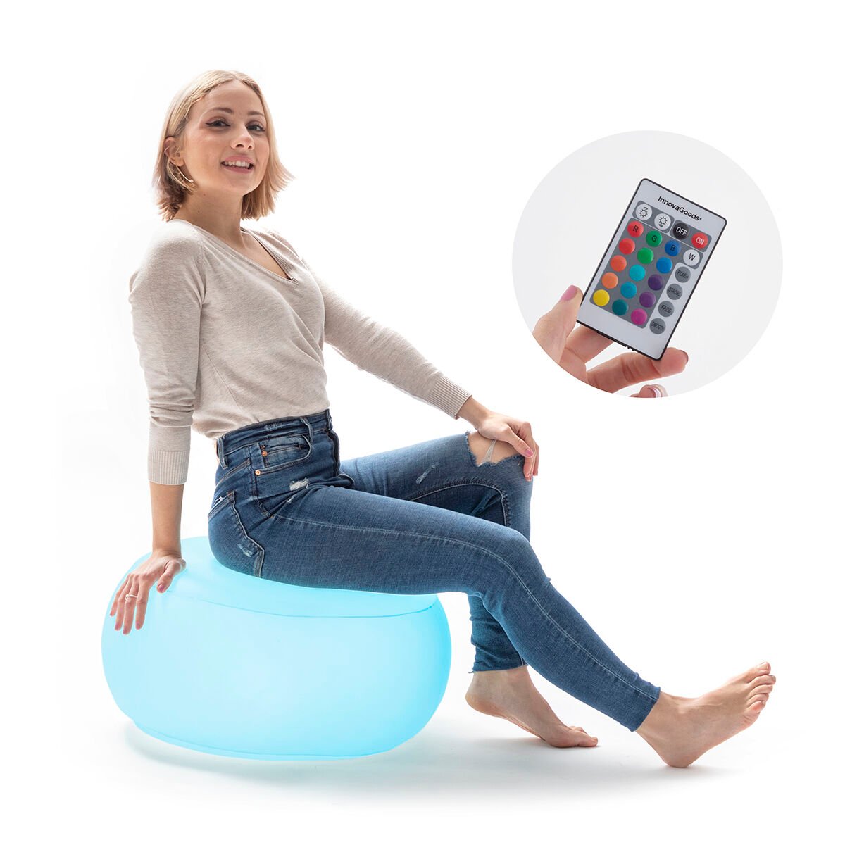 Opblaasbare stoel met veelkleurige LED en afstandsbediening Pulight InnovaGoods – afbeelding 10
