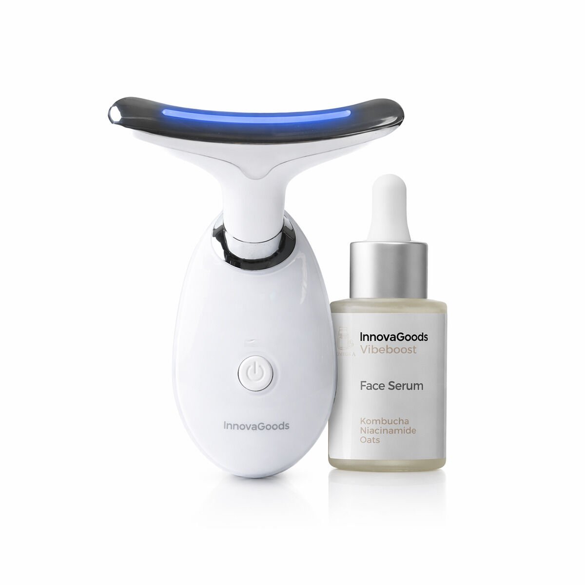 Pack verstevigende gezichtsmassager met LED, EMS en warmte en kombucha gezichtsserum 30 ml InnovaGoods
