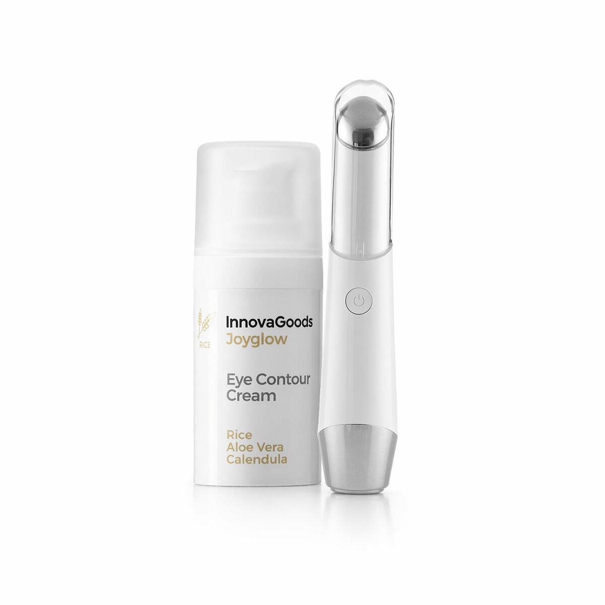 Set Oogmassageapparaat tegen veroudering met fototherapie en thermotherapie en oogcrème Rice Joyglow 15 ml InnovaGoods
