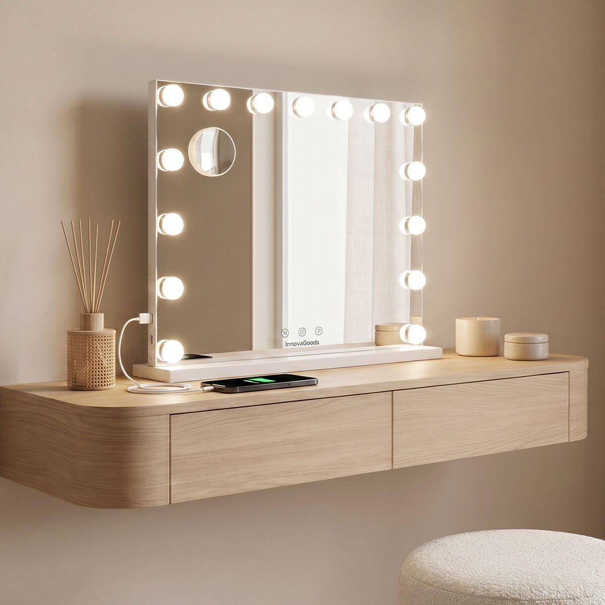 Make-upspiegel met LED-verlichting Hollywood Glimma Deluxe InnovaGoods 15 Gloeilampen