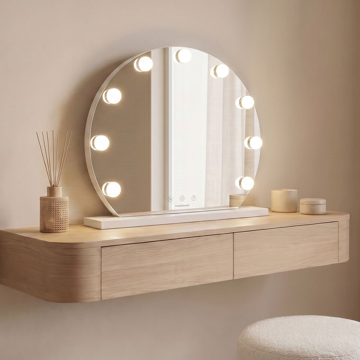 Ronde make-upspiegel met LED-verlichting Hollywood Gloette InnovaGoods 9 Gloeilampen